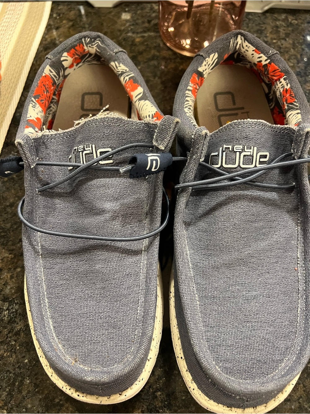 Hey Dude Men's Gray-Blue Slip-On Loafers with Floral Lining